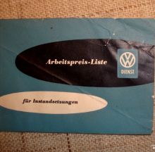 Broschüre „Arbeitspreis-Liste für Instandsetzungen“ für VW-Personenwagen und VW-Transporter,