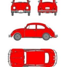 Verkaufe - VW Käfer Zeichnung - Vier Seiten Ansicht auf Karton, EUR 4,76